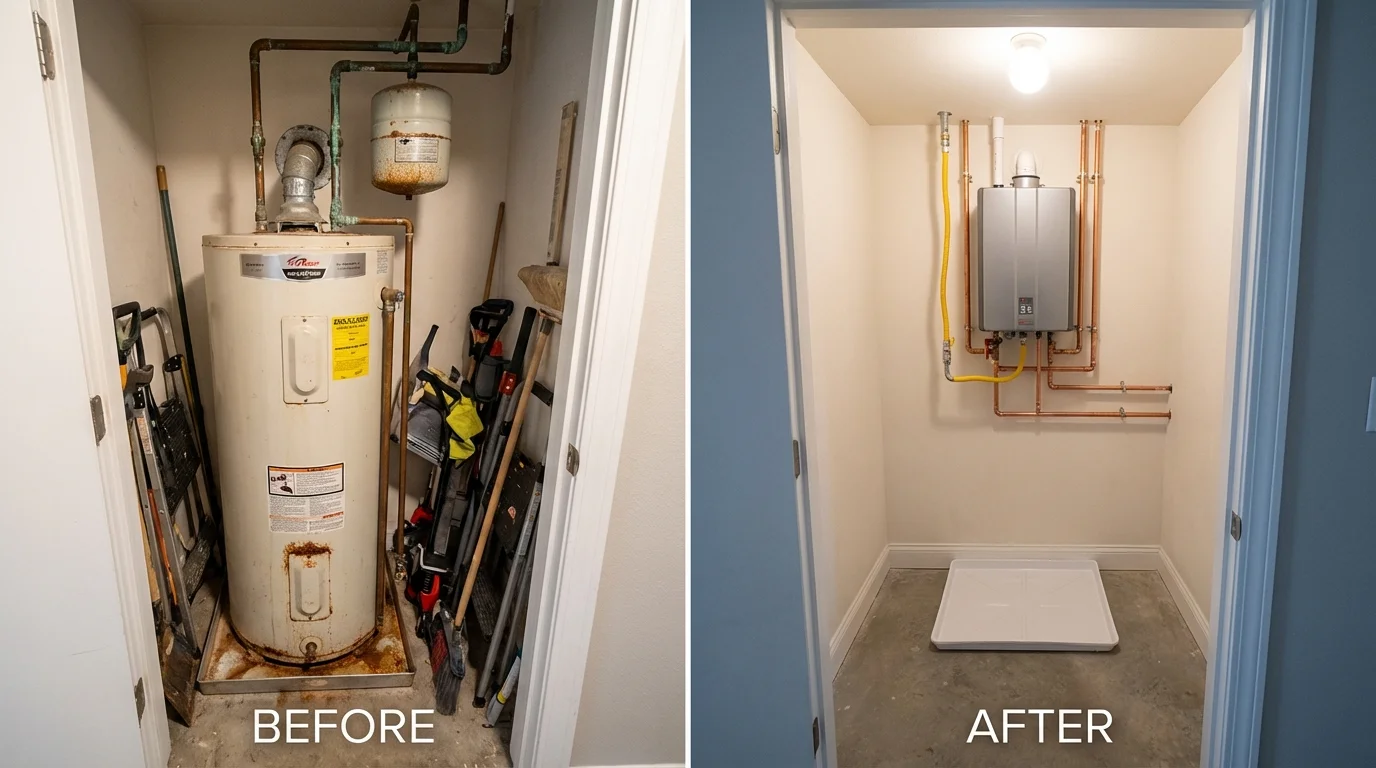 Tank water heater versus wall-mounted tankless unit comparison for Lone Jack, MO homeowners
